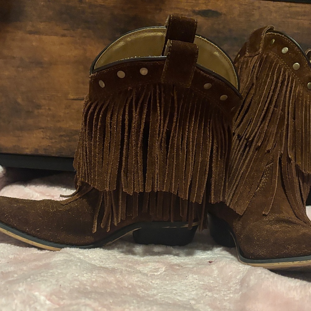 Suede Fringe Ankle Booties - Picture 2 of 10